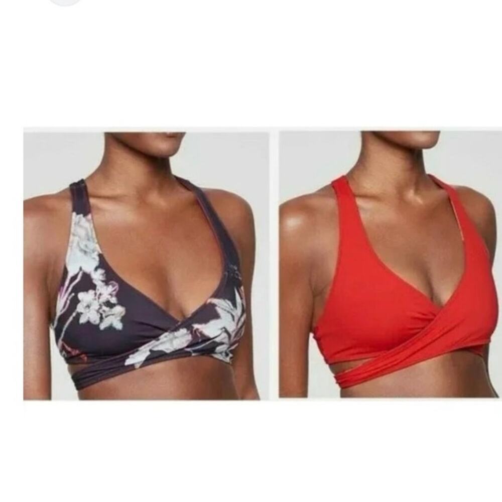 Athleta Bikini Wrap Reversible Bikini Top And Red High Waited Bottoms‎ Size XS
